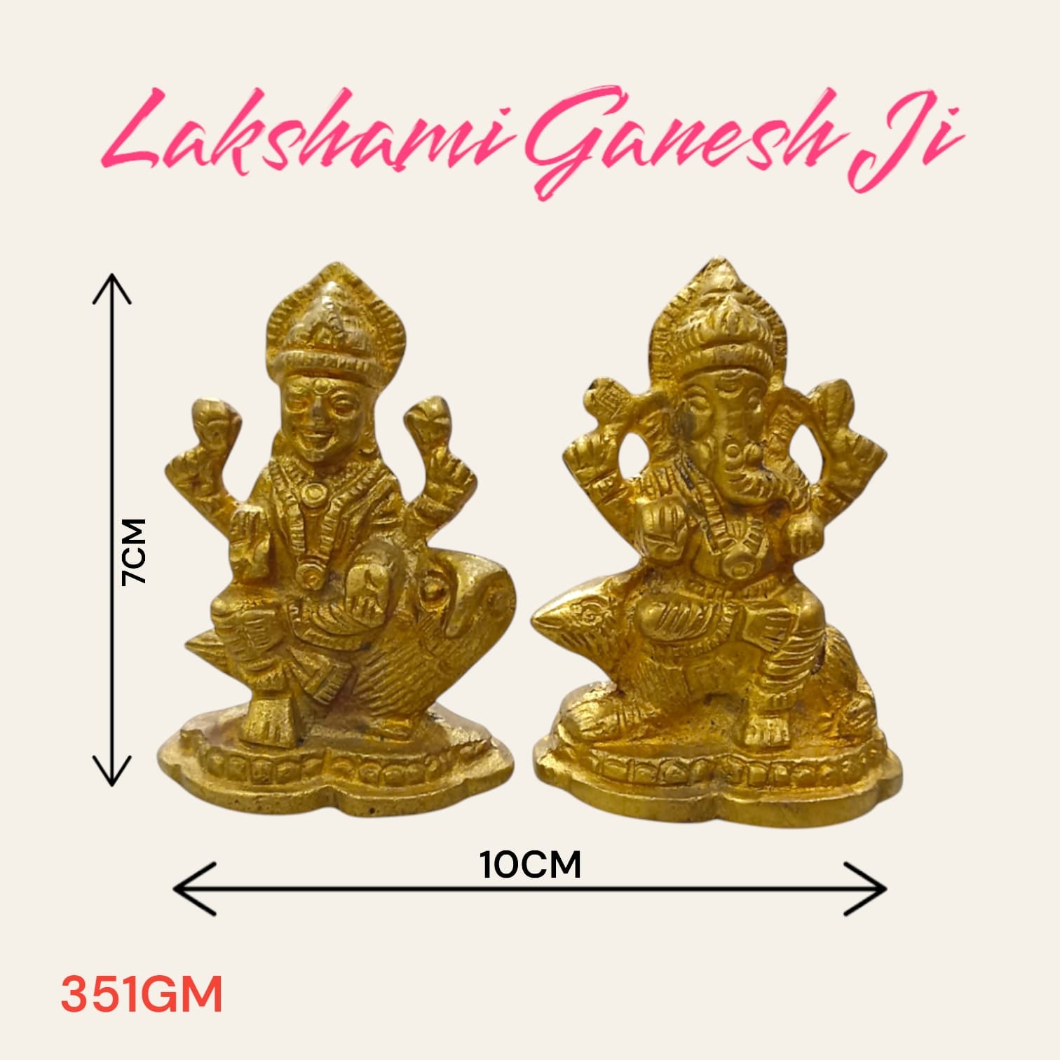 Brass Lakshmi Ganesh Idol Set - Separate Murtis of Maa Lakshmi on Owl & Ganesh Ji on Mouse by Timeshopee-Online Religious Store