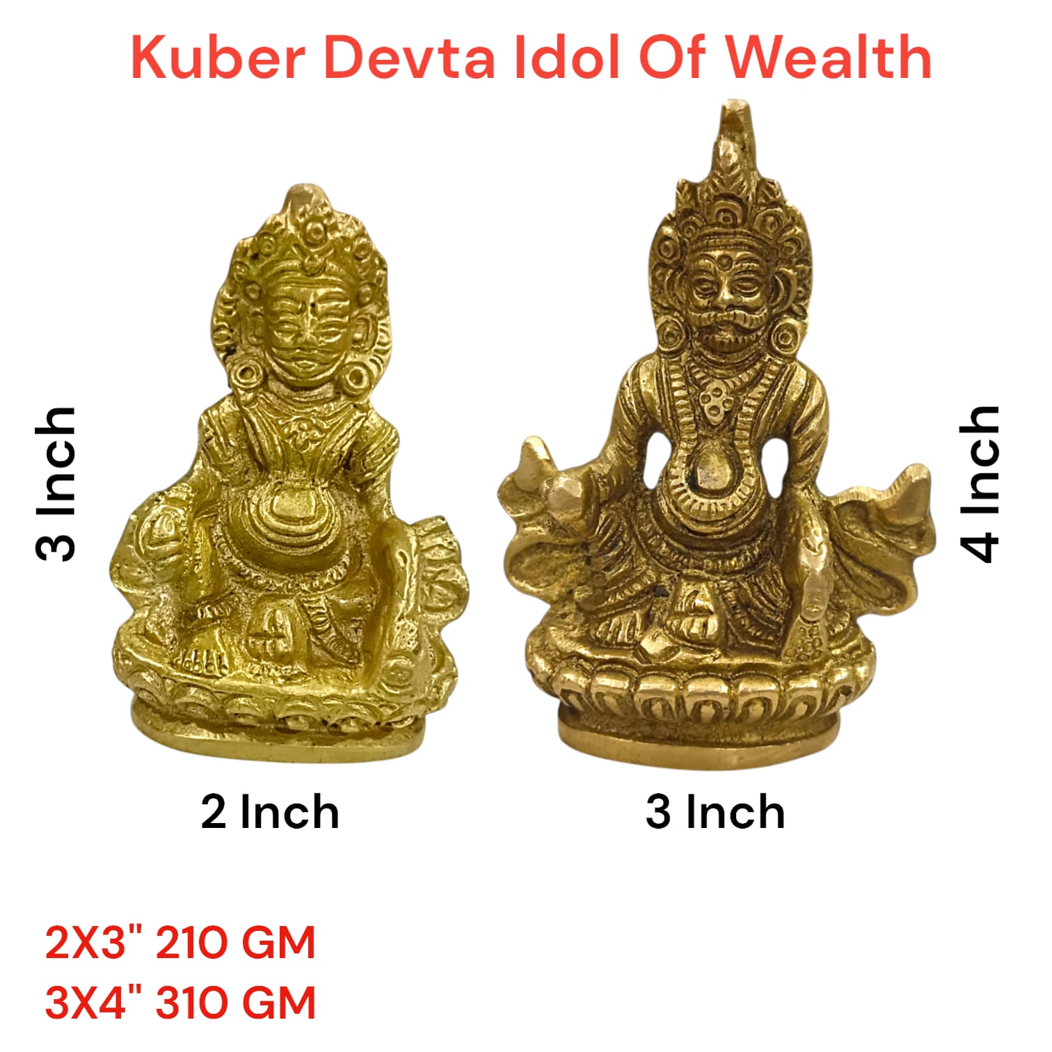 Brass Lord Kubera Statue - Available in 4-inch and 3-inch sizes by Timeshopee-Online Religious Store