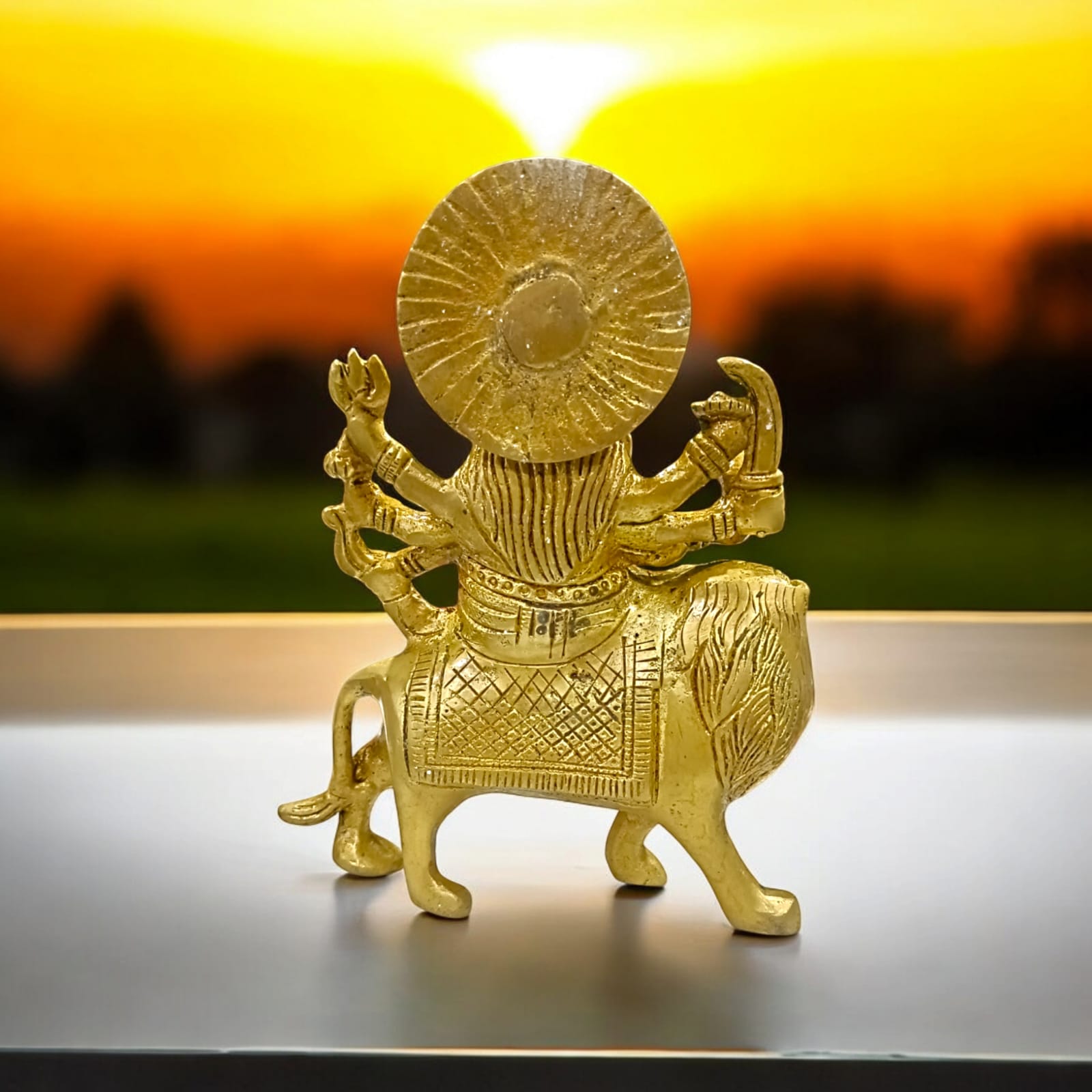 Brass Maa Durga Idol - Sherawali Mata Brass Statue with 14 cm Height by Timeshopee-Online Religious Store