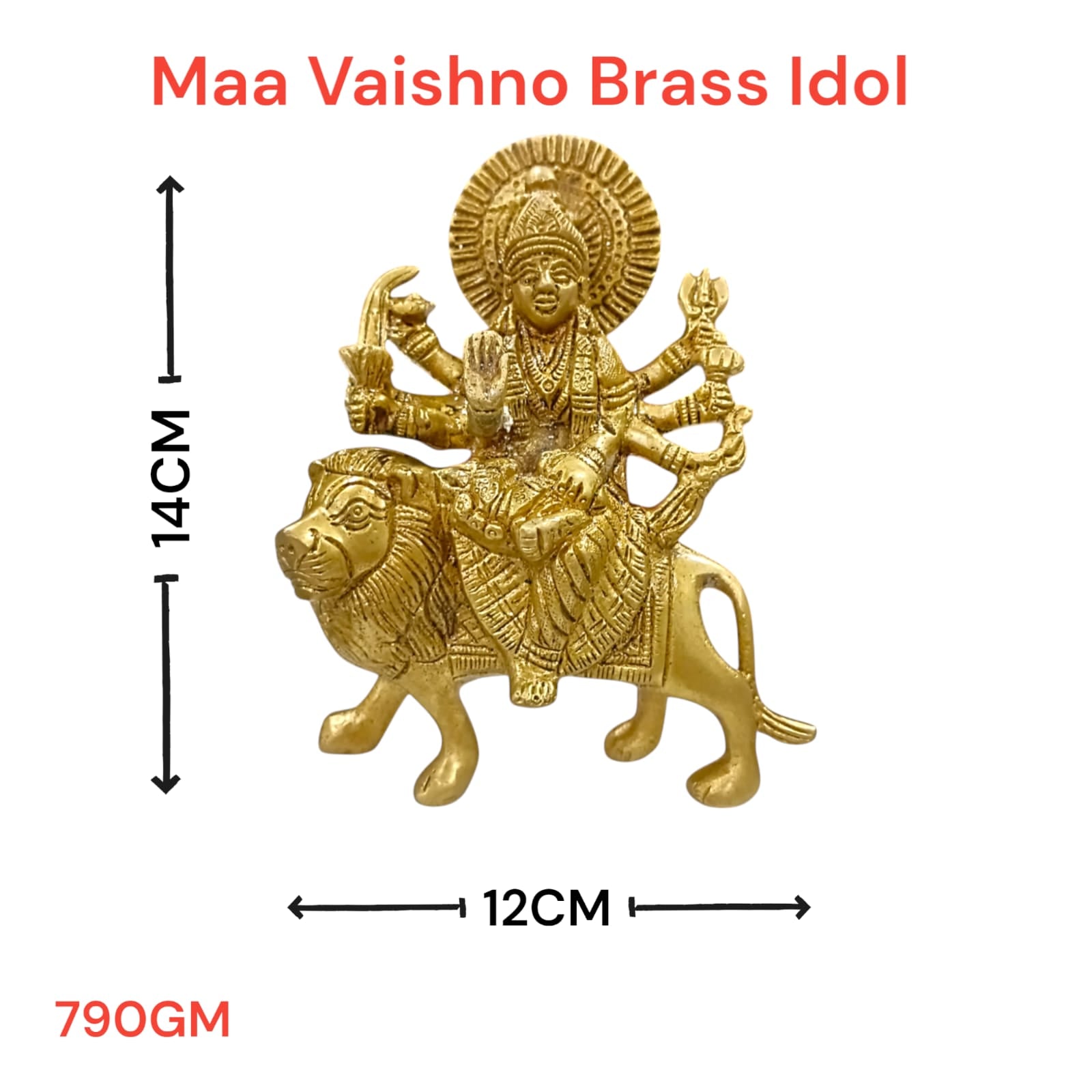 Brass Maa Durga Idol - Sherawali Mata Brass Statue with 14 cm Height by Timeshopee-Online Religious Store