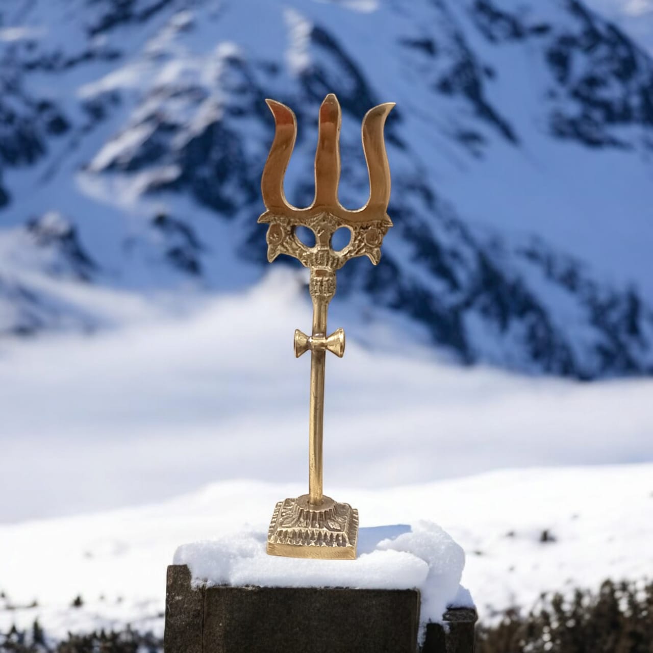 Brass Trishul with Damru | Decorative Handcrafted Figurine | Timeshopee