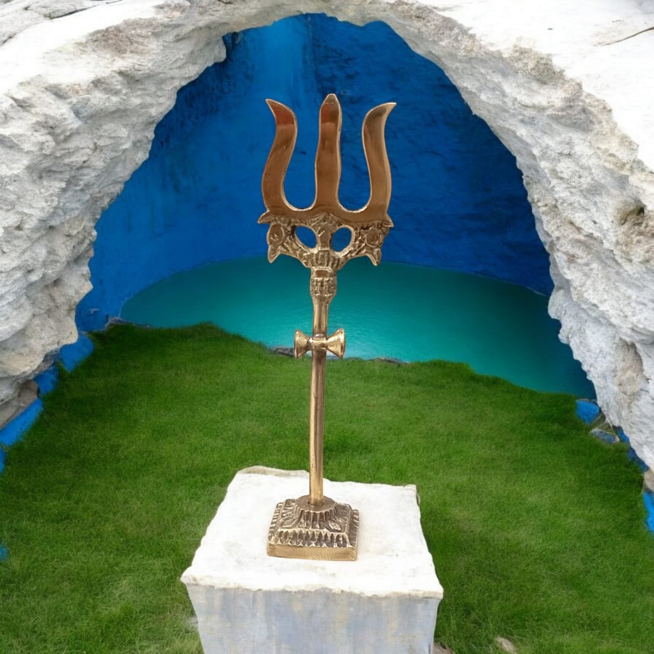 Brass Trishul with Damru | Decorative Handcrafted Figurine | Timeshopee