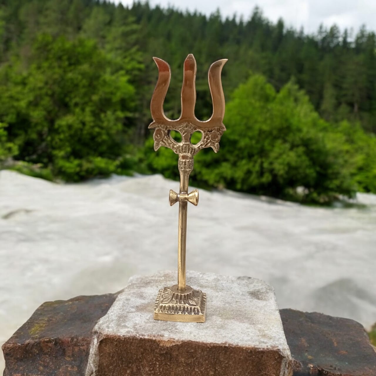 Brass Trishul with Damru | Decorative Handcrafted Figurine | Timeshopee