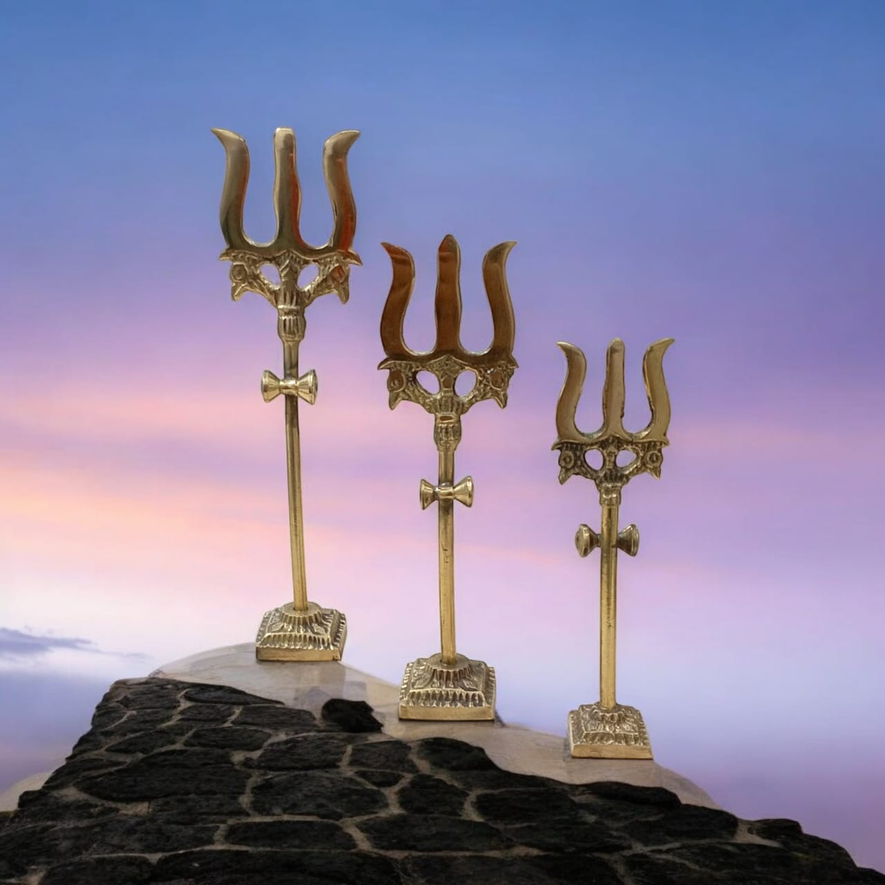 Brass Trishul with Damru | Decorative Handcrafted Figurine | Timeshopee