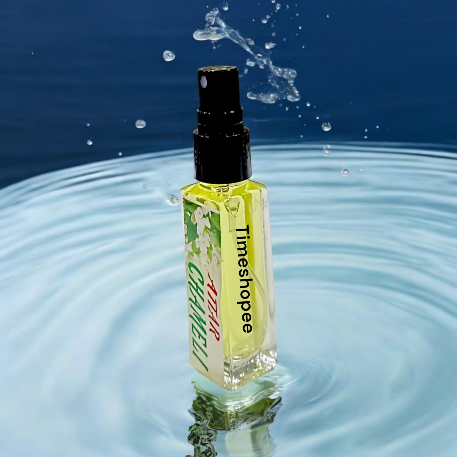 Chameli Spray Attar bottle with 25ML capacity, featuring a floral jasmine scent, 0% alcohol for Hanuman Ji worship.