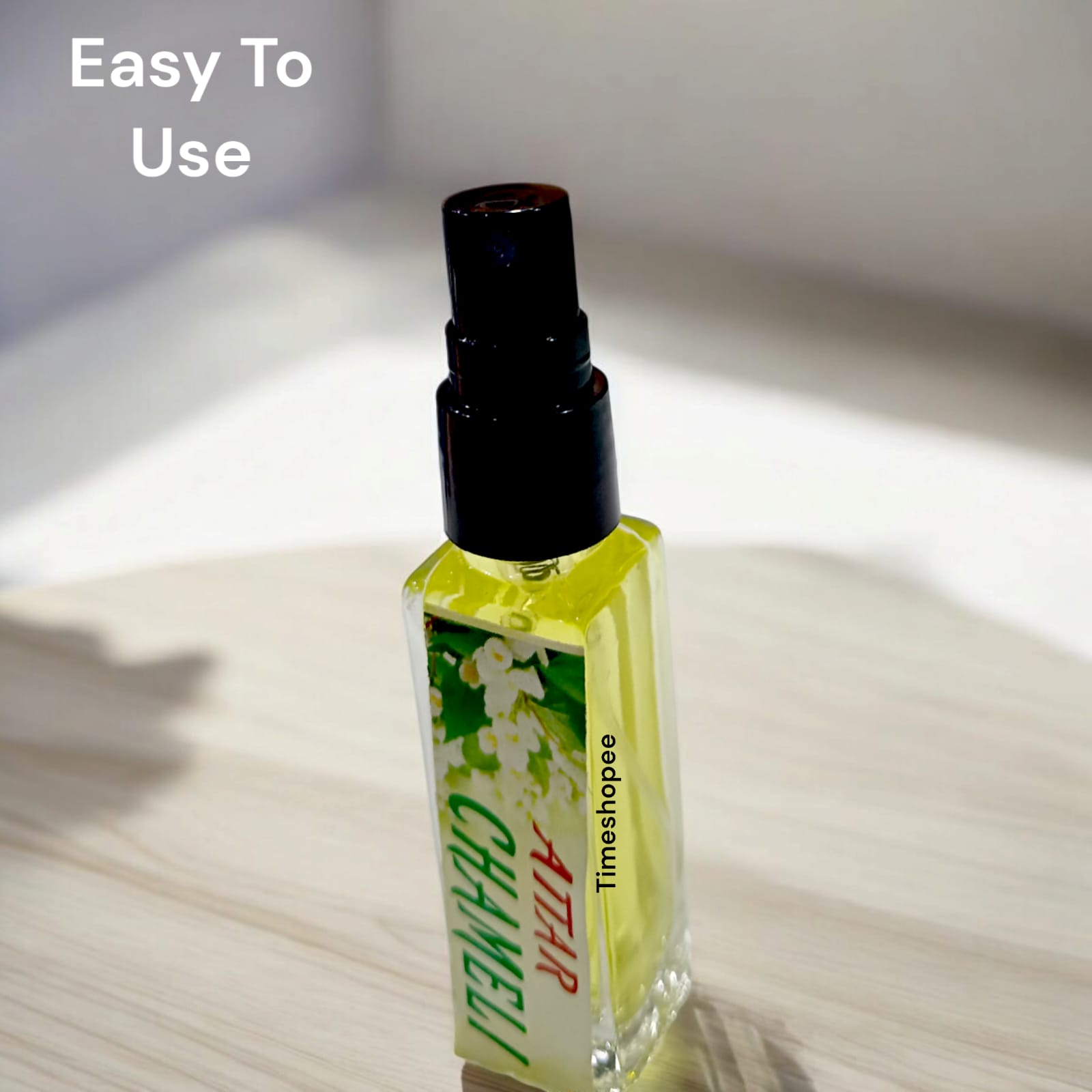 Chameli Spray Attar bottle with 25ML capacity, featuring a floral jasmine scent, 0% alcohol for Hanuman Ji worship.