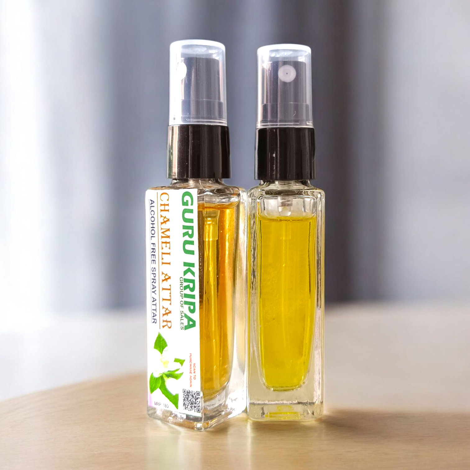 Chameli Spray Attar bottle with 25ML capacity, featuring a floral jasmine scent, 0% alcohol for Hanuman Ji worship