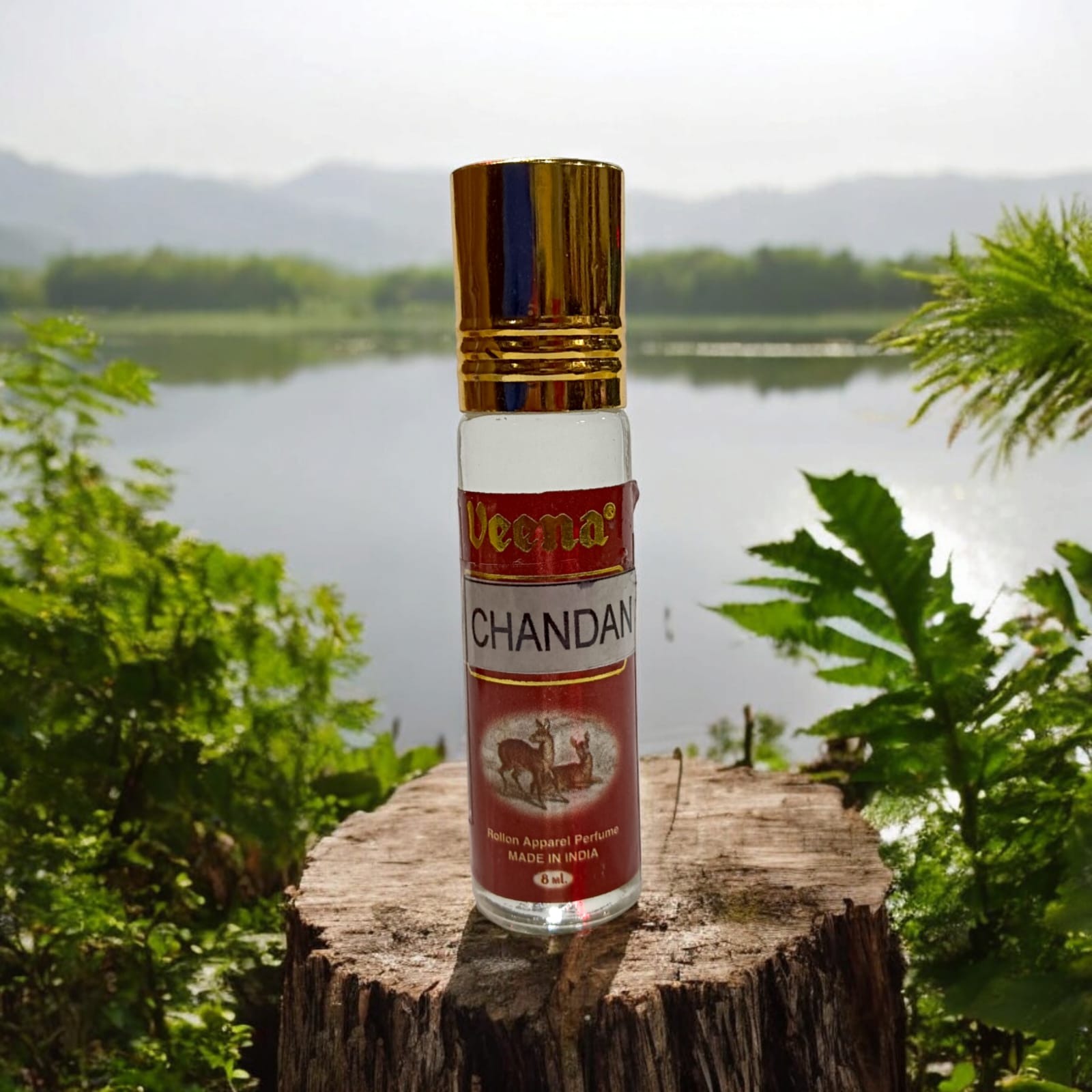 Chandan Attar 8ml roll-on bottle by Veena - Alcohol-free premium perfume for daily use and worship by Timeshopee