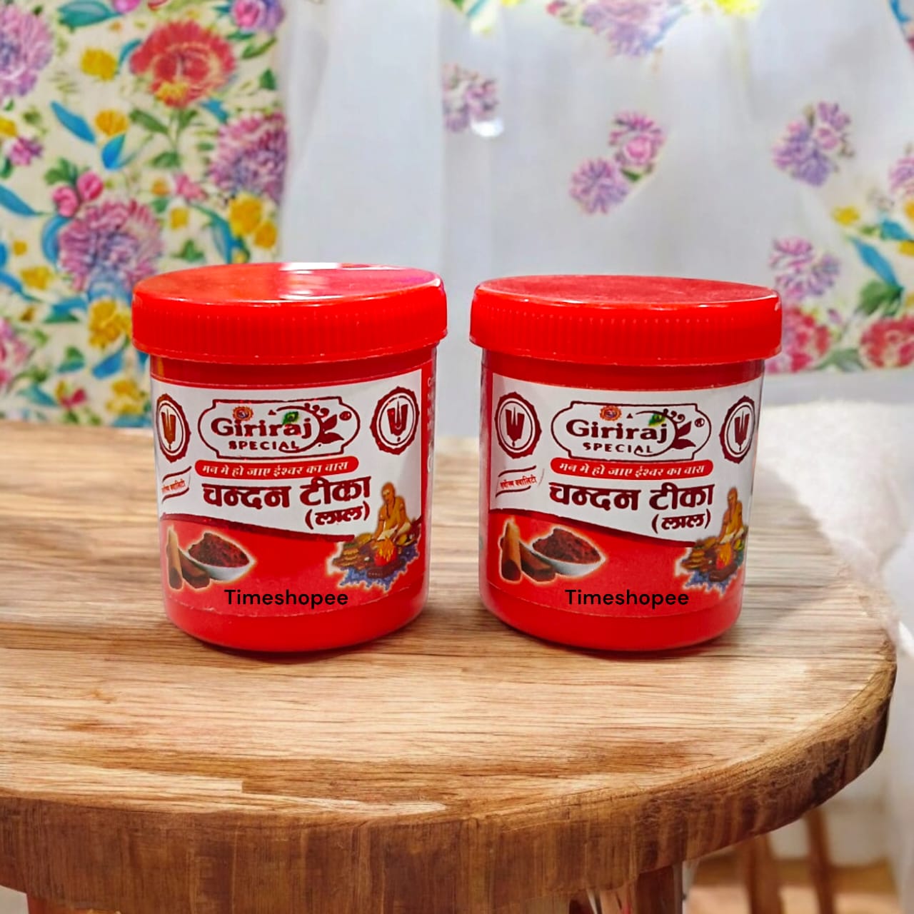 Chandan Tilak Paste in 40ML container, available in Yellow and Red variants, ideal for worship and rituals by Timeshopee