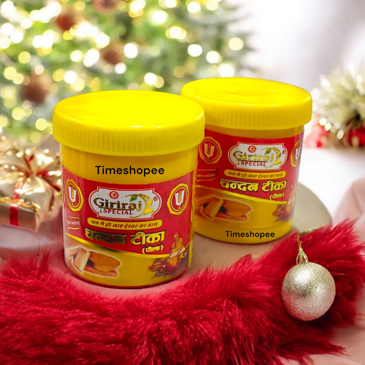 Chandan Tilak Paste in 40ML container, available in Yellow and Red variants, ideal for worship and rituals by Timeshopee