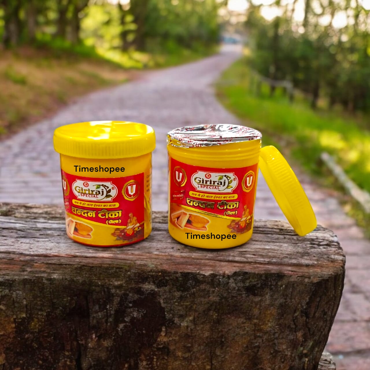 Chandan Tilak Paste in 40ML container, available in Yellow and Red variants, ideal for worship and rituals by Timeshopee