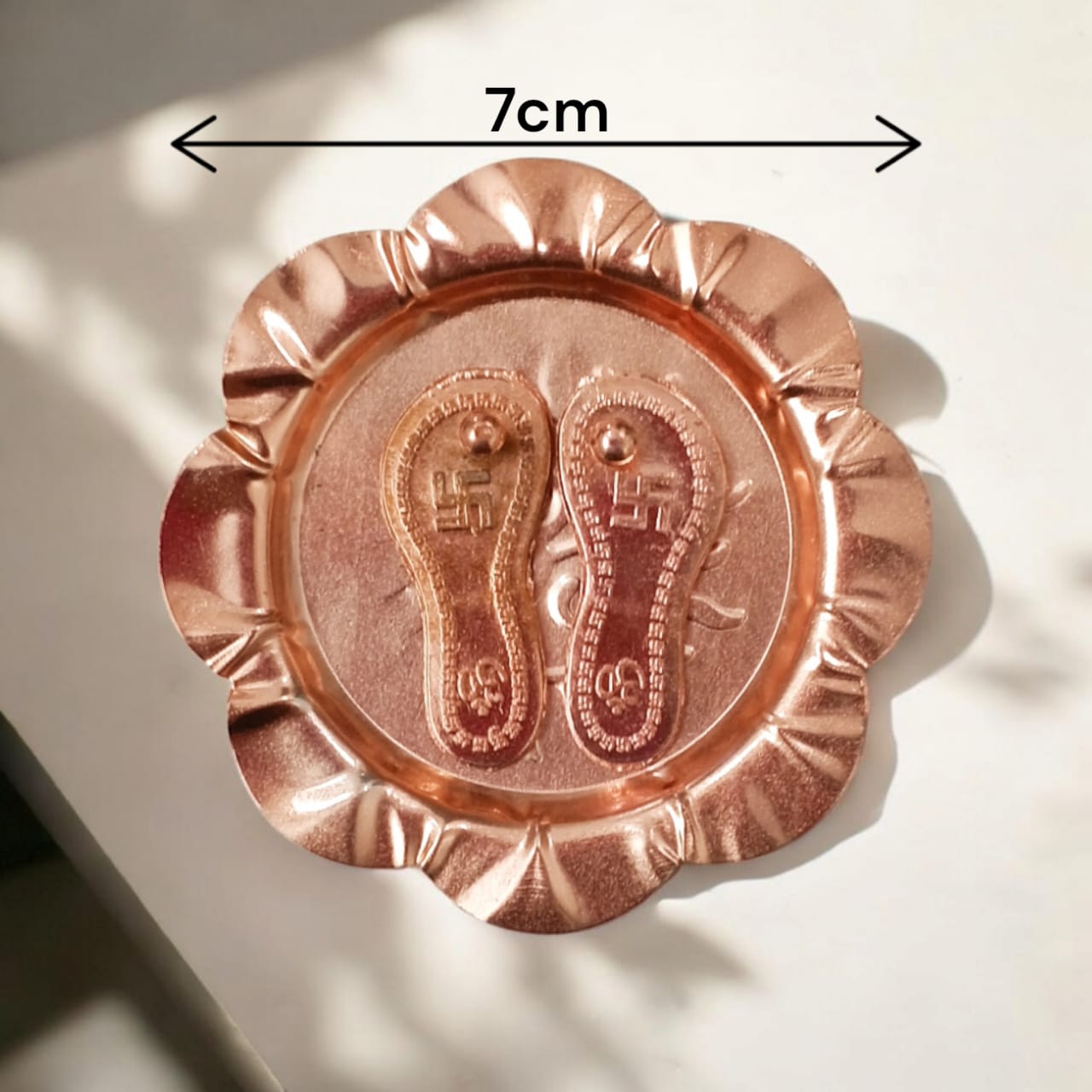 Charan Paduka in Pure Copper with Decorative Plate - Bhagwan Ji Ke Charan by Timeshopee-Online Religious Store