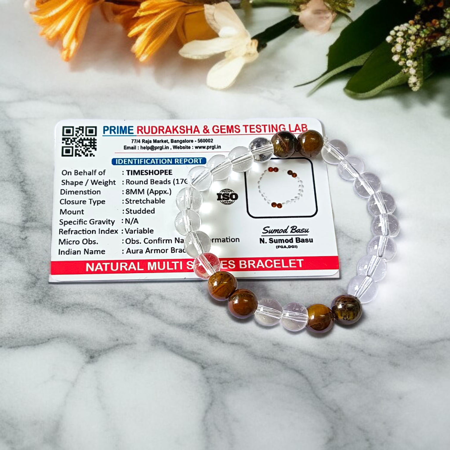 Clear Quartz Tiger Eye Bracelet 8MM Stretchable Lab Certified Crystal Healing Bracelet for Protection Confidence and Energy Balance