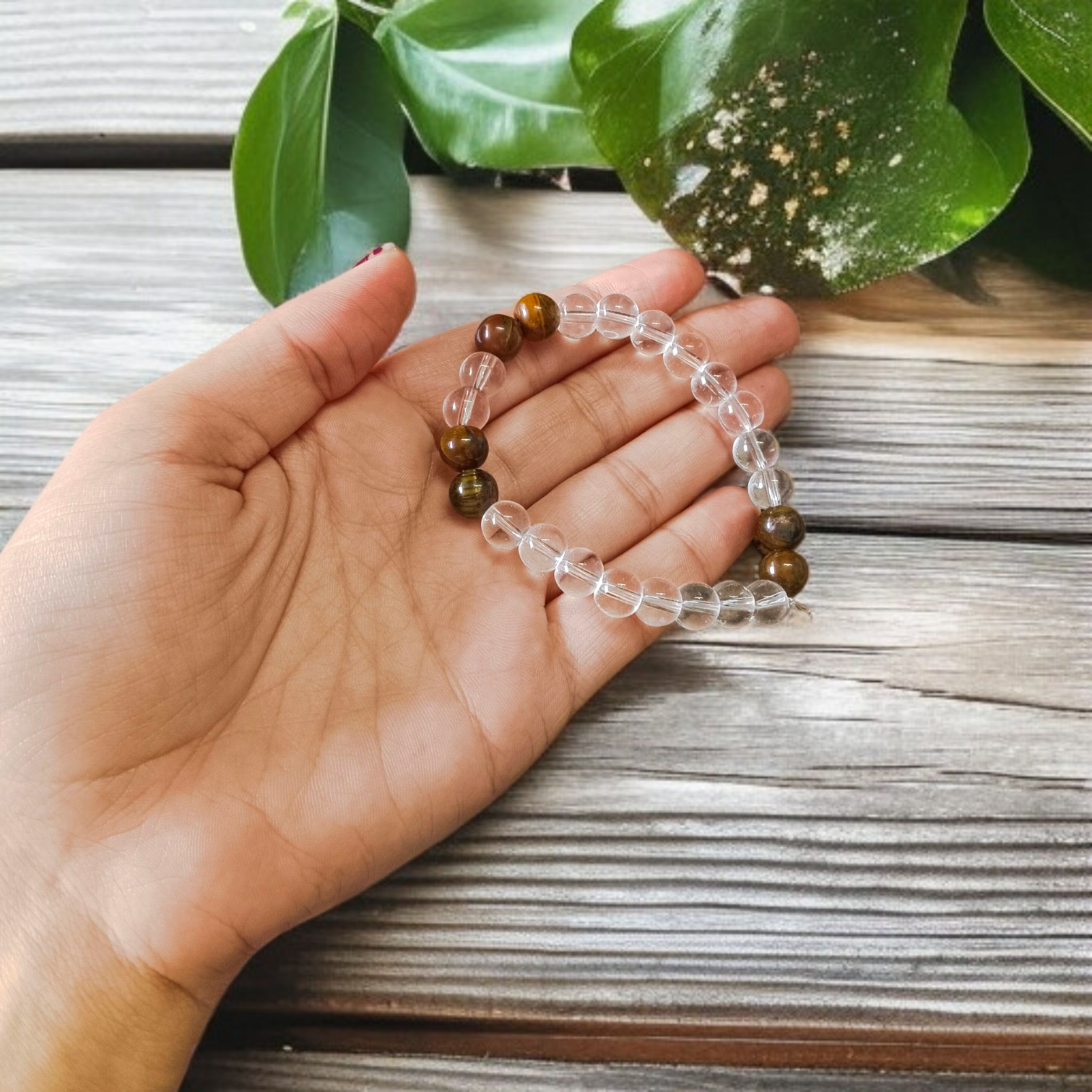 Clear Quartz Tiger Eye Bracelet 8MM Stretchable Lab Certified Crystal Healing Bracelet for Protection Confidence and Energy Balance