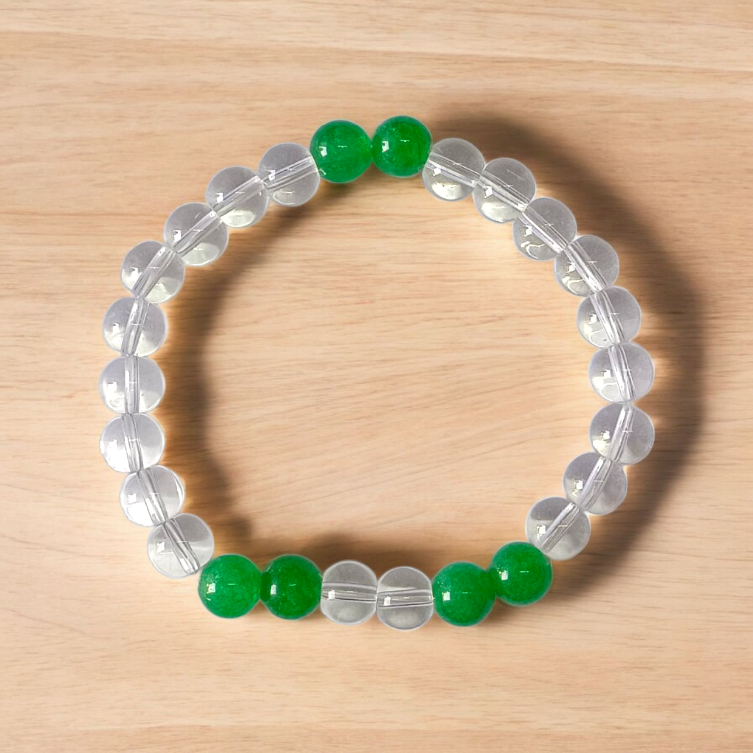 Clear Quartz and Green Aventurine 8MM Crystal Healing Bracelet Lab Certified Stretchable Bracelet for Prosperity Positivity and Energy Balance