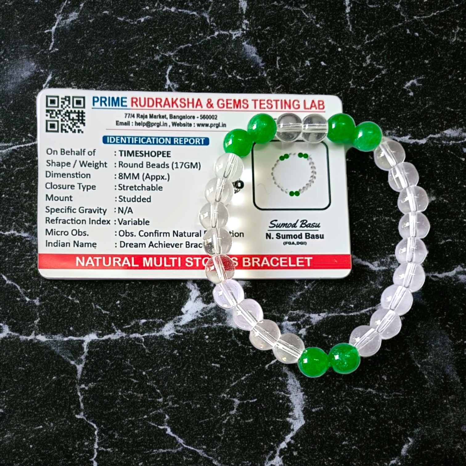 Clear Quartz and Green Aventurine 8MM Crystal Healing Bracelet Lab Certified Stretchable Bracelet for Prosperity Positivity and Energy Balance