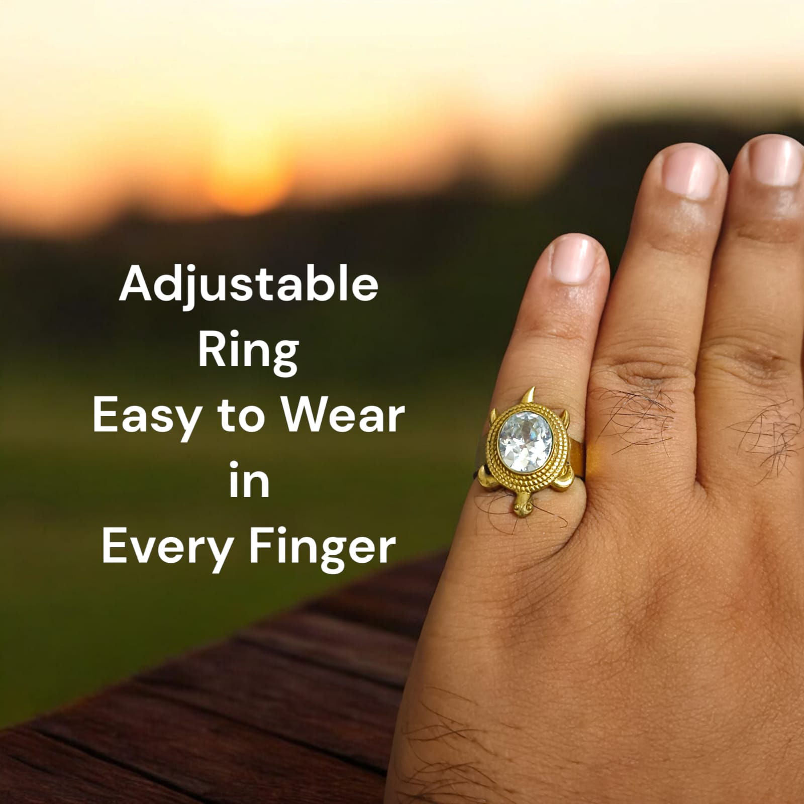 Close-up image of the Kachua Diamond Ring, featuring a diamond set in a tortoise-shaped design made from Ashtdhatu. The ring is adjustable, with intricate detailing suitable for both men and women.