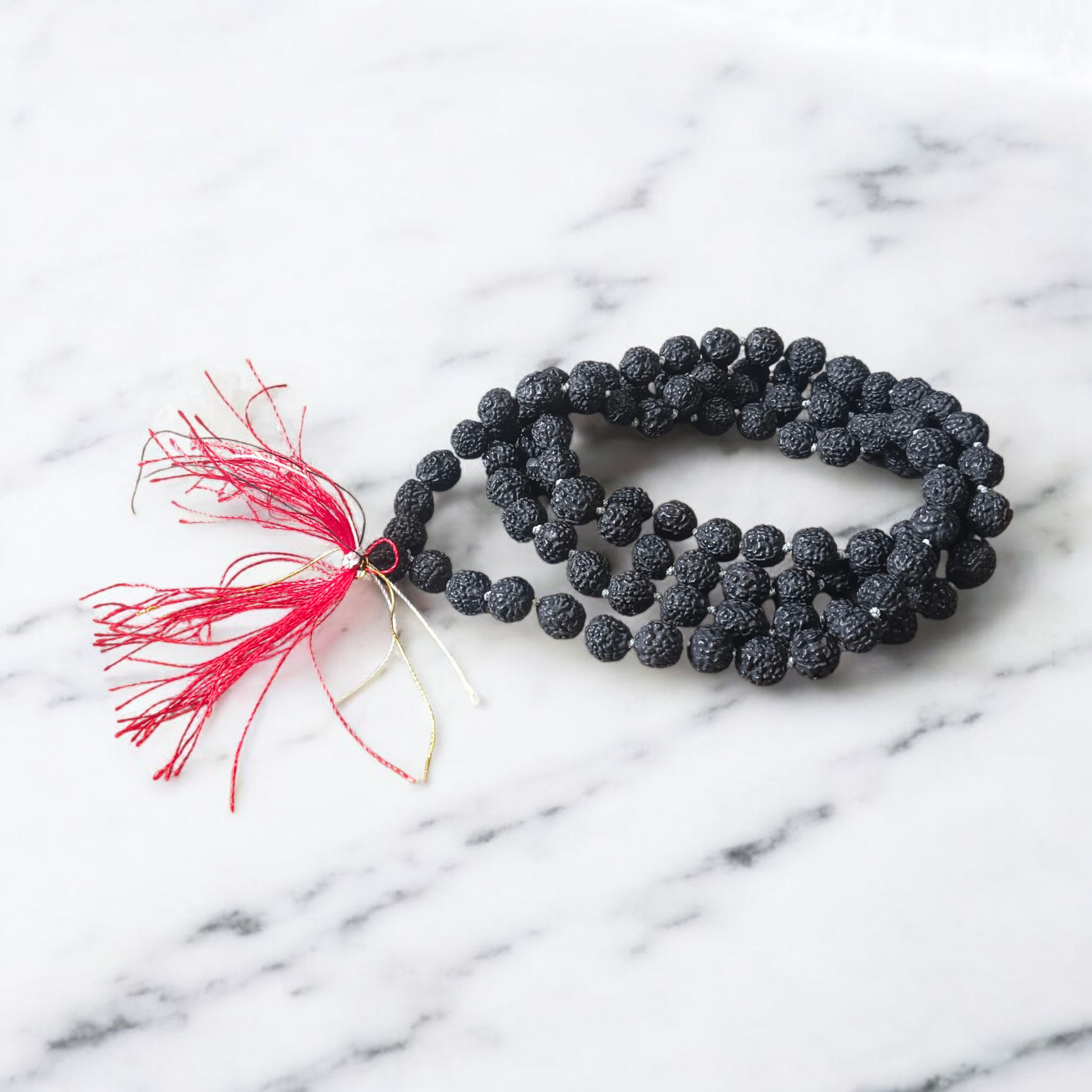 Combo Rudraksha and Black Rudraksha Mala with 108+1 beads for meditation, energy protection, and spiritual growth