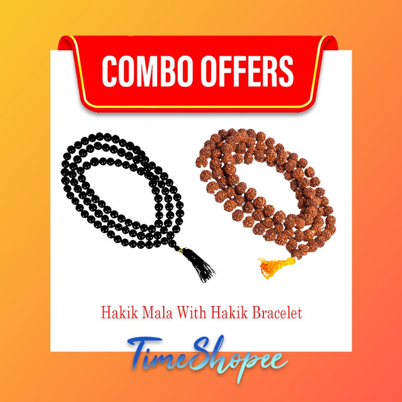 Combo of Black Hakik Mala With 5 Mukhi Rudraksha Mala | Lab Certified | Timeshopee
