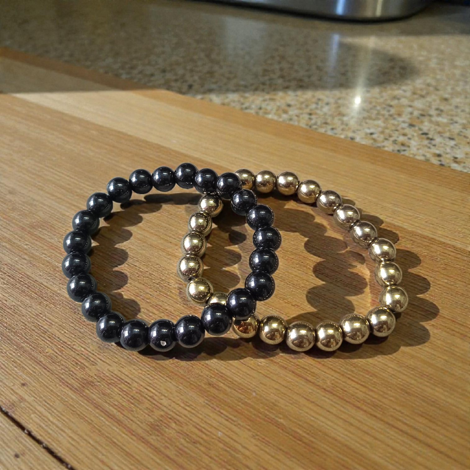 Combo of Golden Pyrite and Black Obsidian Bracelet with 8MM lab-certified beads, stretchable design for spiritual growth and protection