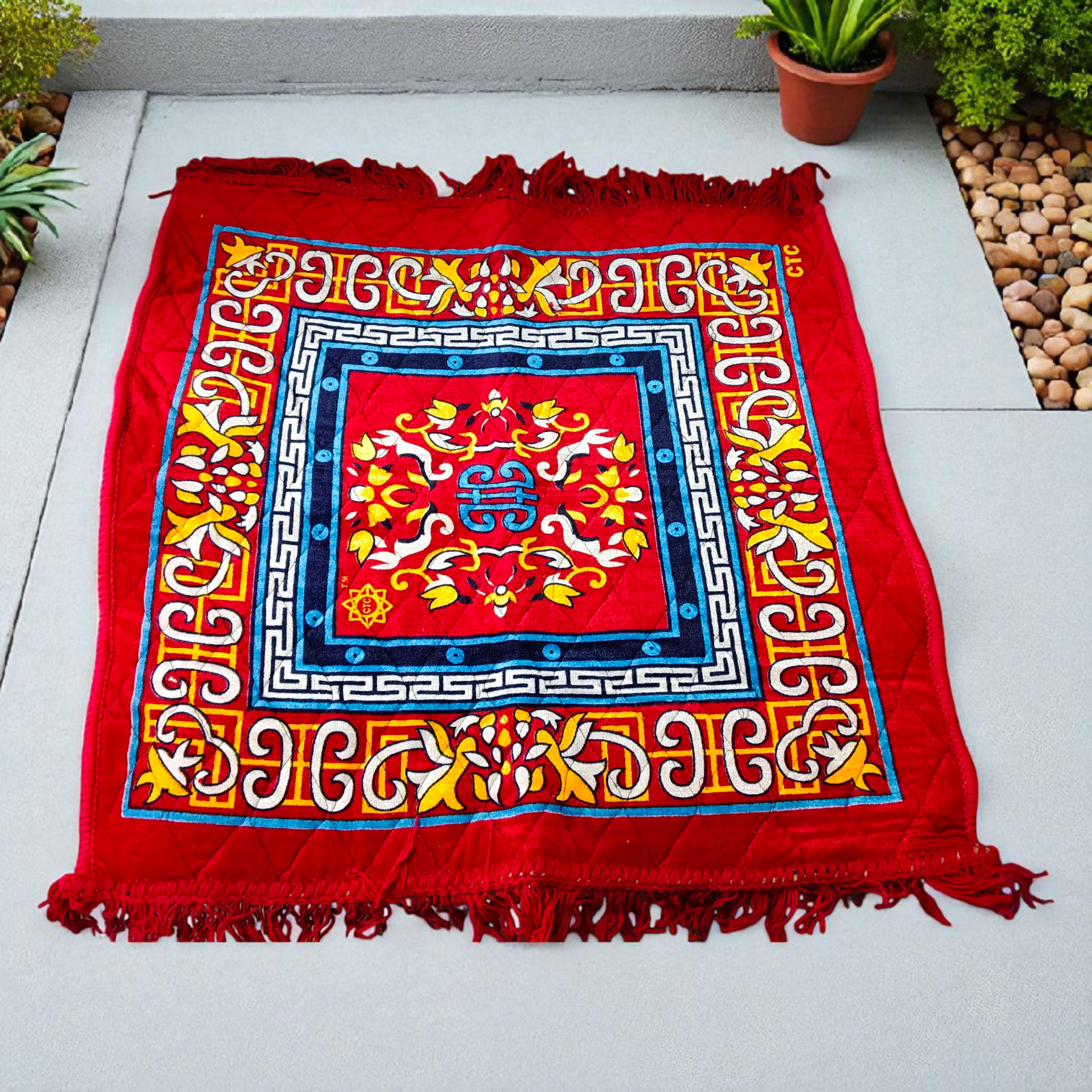 Combo of Lab Certified 5 Mukhi Rudraksha Mala, Red Pooja Aasan, and Gomukhi Bag for Meditation and Japa