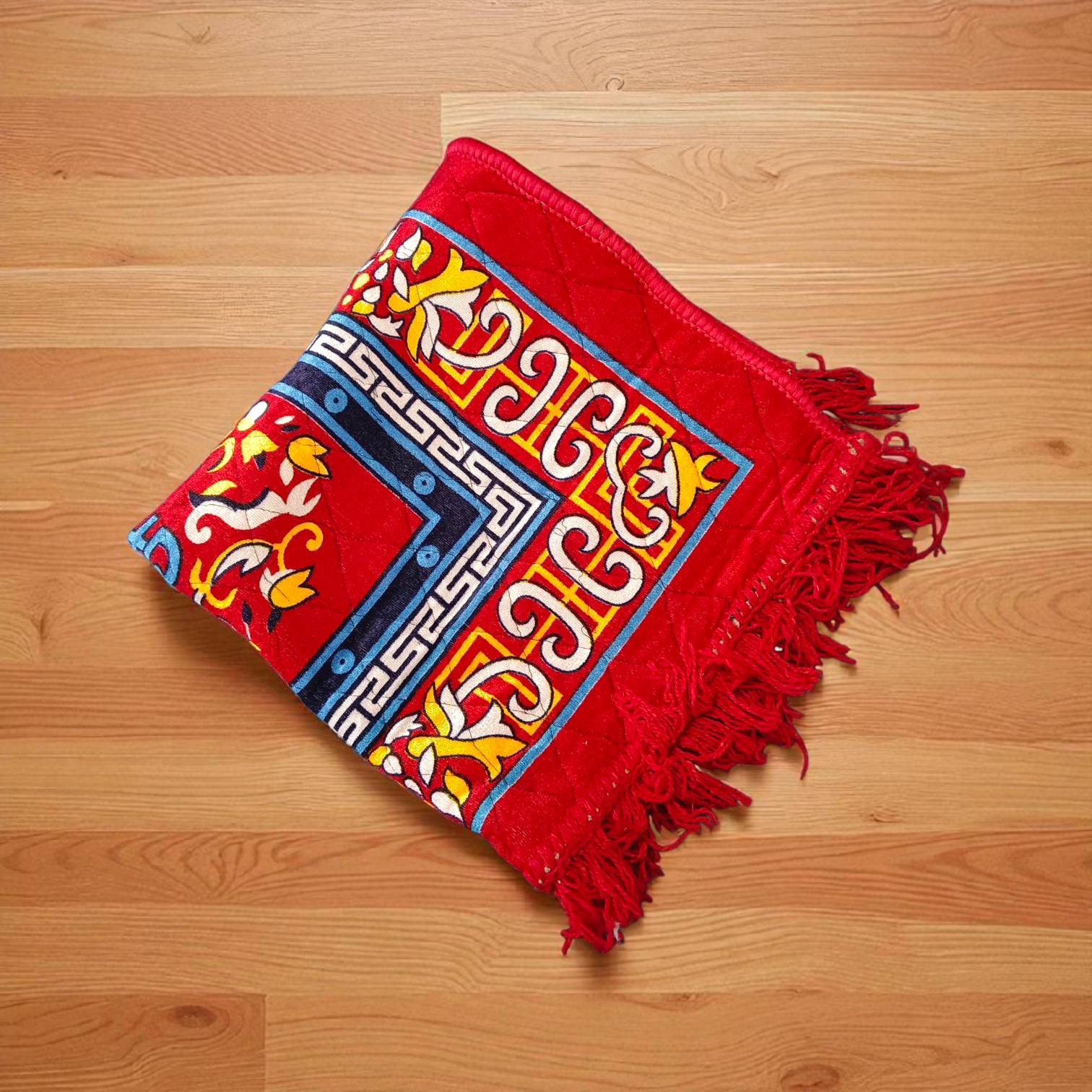 Combo of Lab Certified 5 Mukhi Rudraksha Mala, Red Pooja Aasan, and Gomukhi Bag for Meditation and Japa