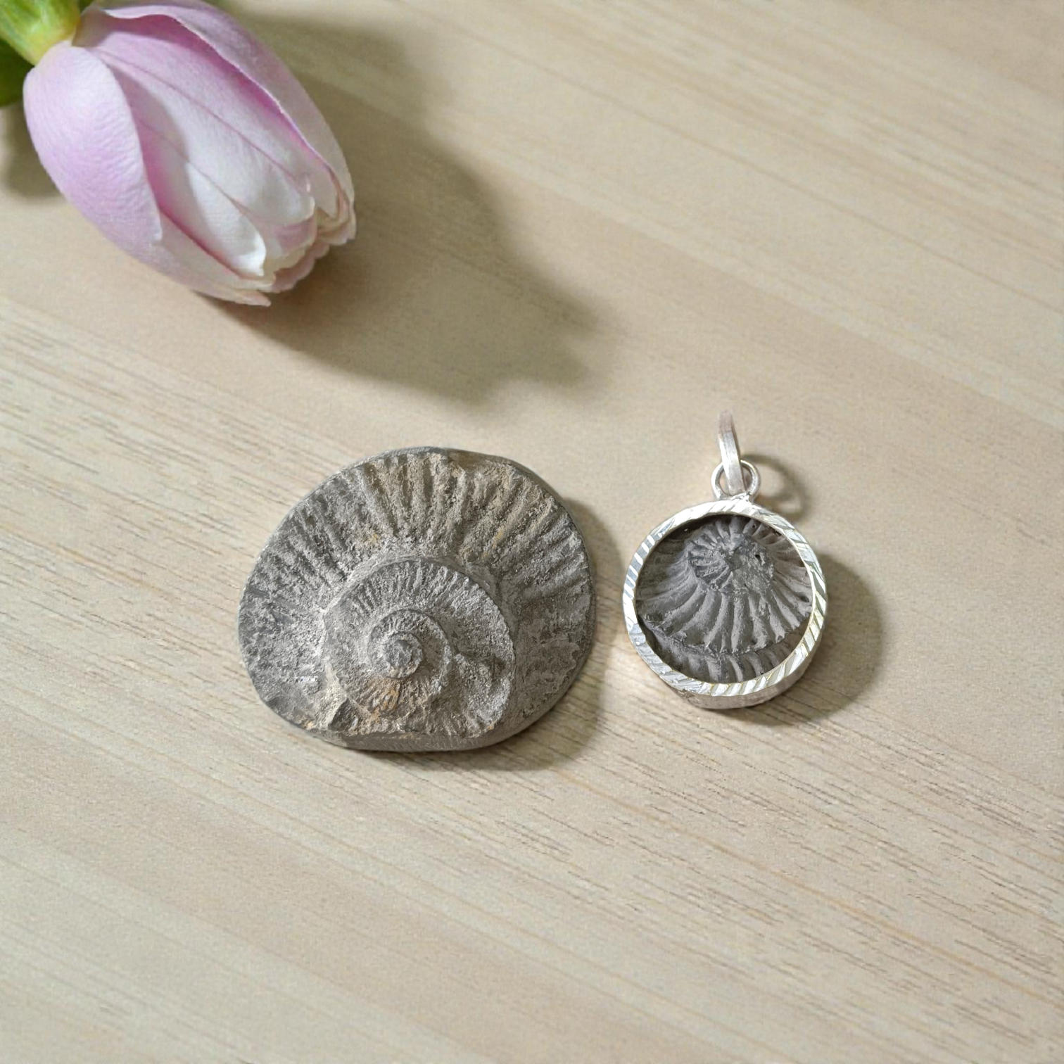 Combo of Sudarshan Shaligram and Shaligram Pendant – lab-certified spiritual set for meditation, puja, and divine protection