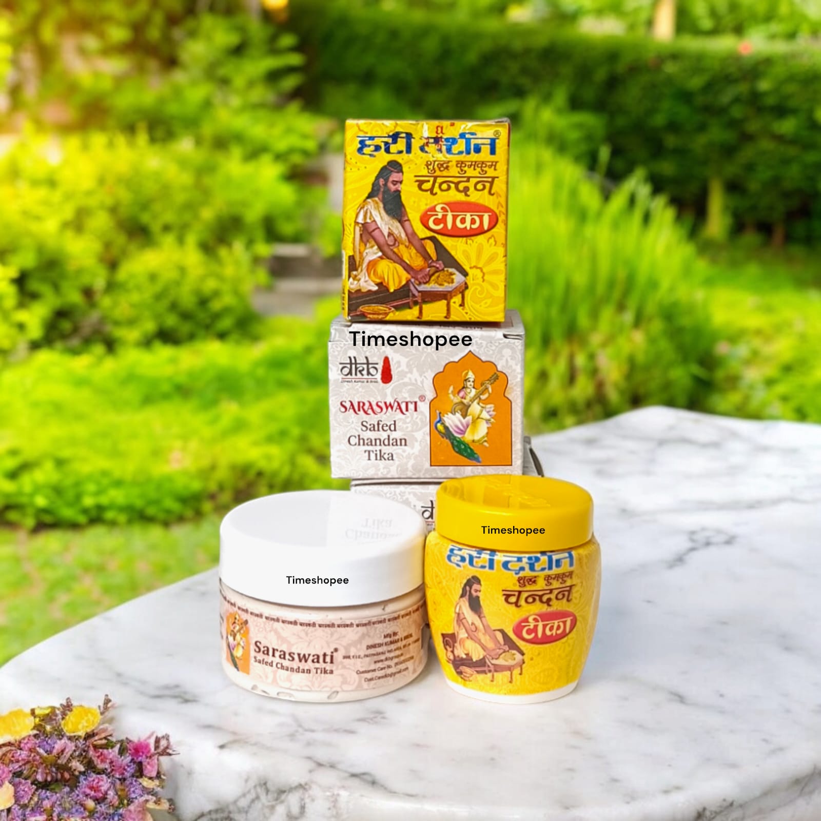 Combo of White and Yellow Liquid Chandan Tilak bottles, used for forehead application in religious rituals, pack of 2, easy to apply.