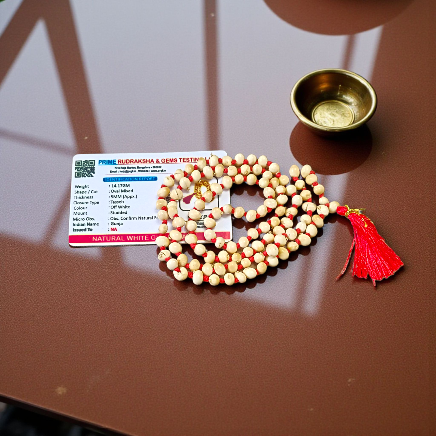 Combo of red and white Gunja mala made of 108+1 original seeds, ideal for Hanuman bhakti, tantra, and spiritual rituals
