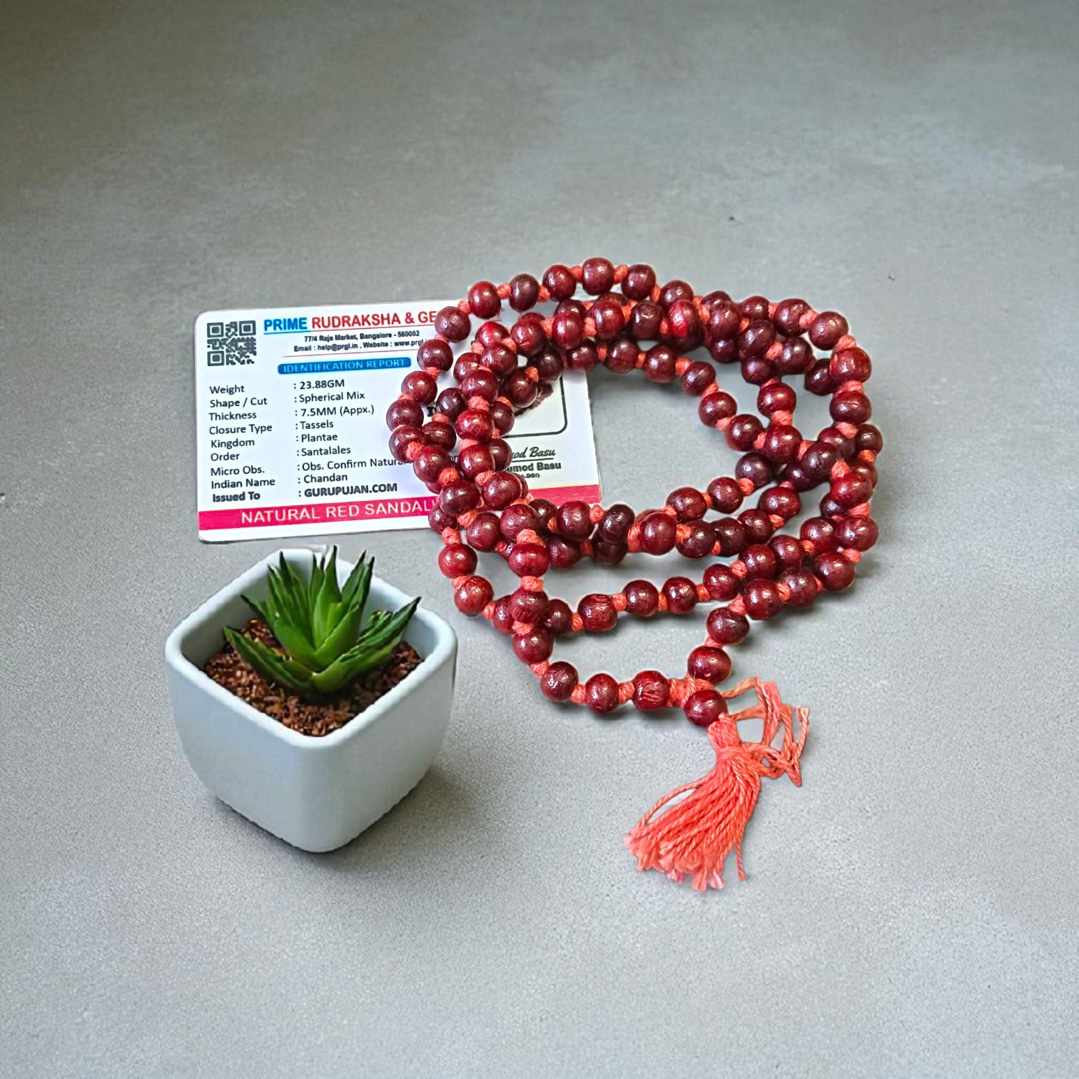 Combo of red and white sandalwood jaap mala with 108 beads used for meditation, chanting, and puja rituals – ideal for peace and prosperity
