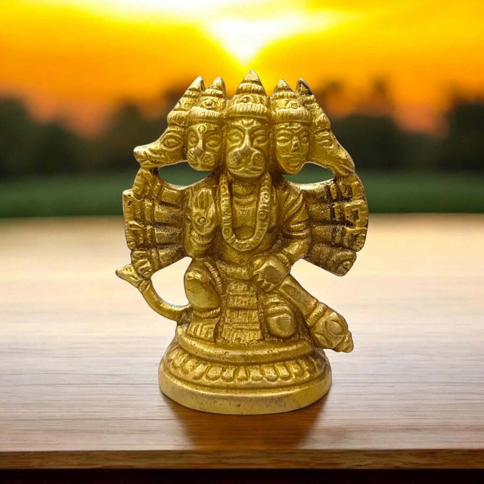 Compact Panchmukhi Hanuman Ji Brass Idol - Lightweight and Intricate Design by Timeshopee-Online Religious Store