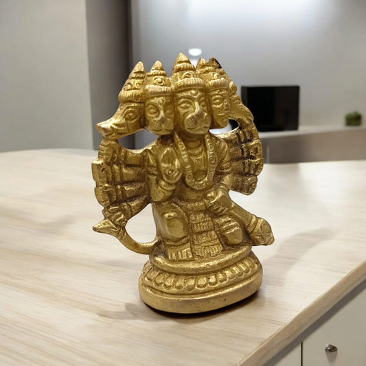 Compact Panchmukhi Hanuman Ji Brass Idol - Lightweight and Intricate Design by Timeshopee-Online Religious Store