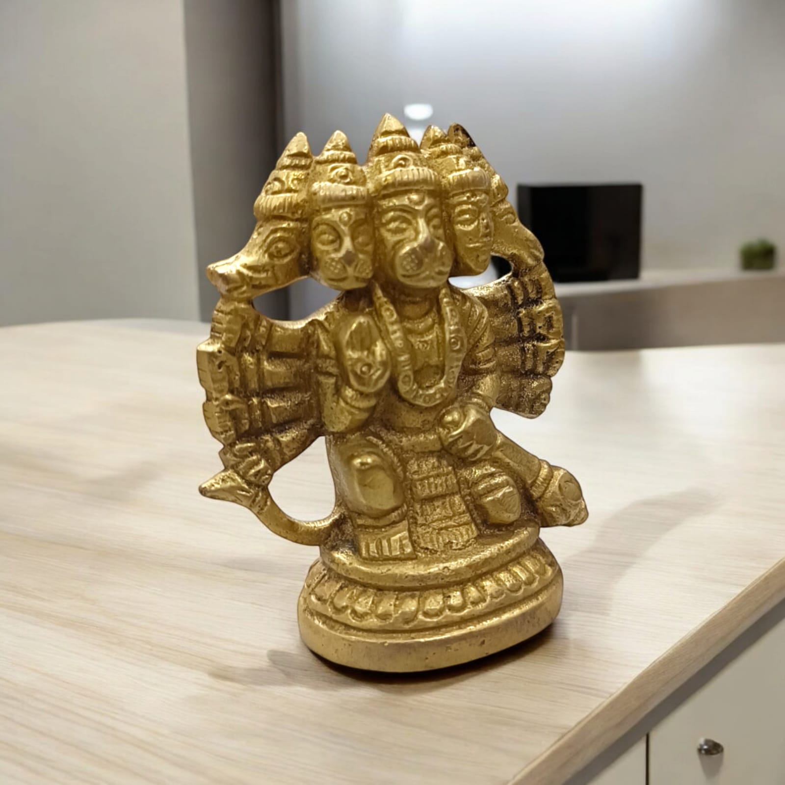 Compact Panchmukhi Hanuman Ji Brass Idol - Lightweight and Intricate Design by Timeshopee-Online Religious Store