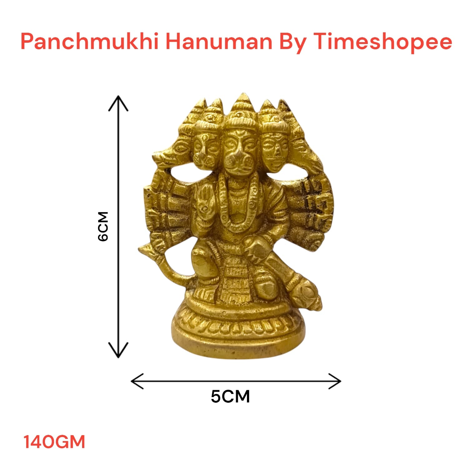 Compact Panchmukhi Hanuman Ji Brass Idol - Lightweight and Intricate Design by Timeshopee-Online Religious Store