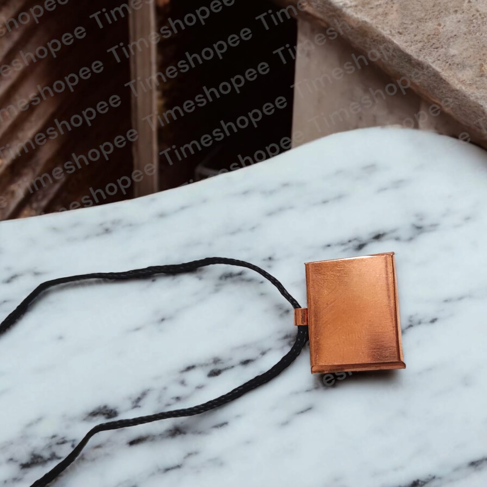 Copper Square Taweez set of 5, golden color, 21.7MM and 26.7MM sizes with free Bhojpatra sheet, ideal for Muslim Tantra and spiritual practices.