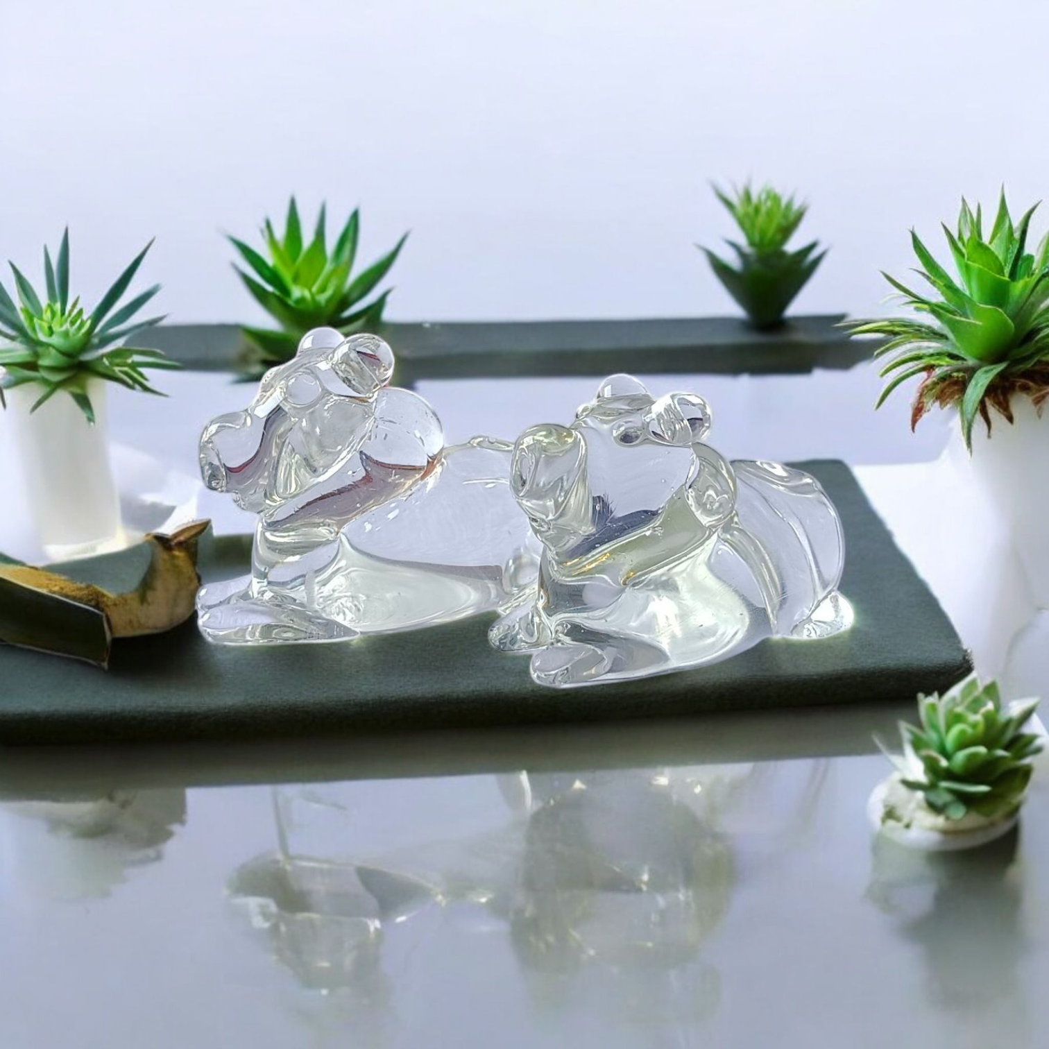 Crystal Nandi | Sphatik Nandi | Set of 2 | Lab Certified | Timeshopee