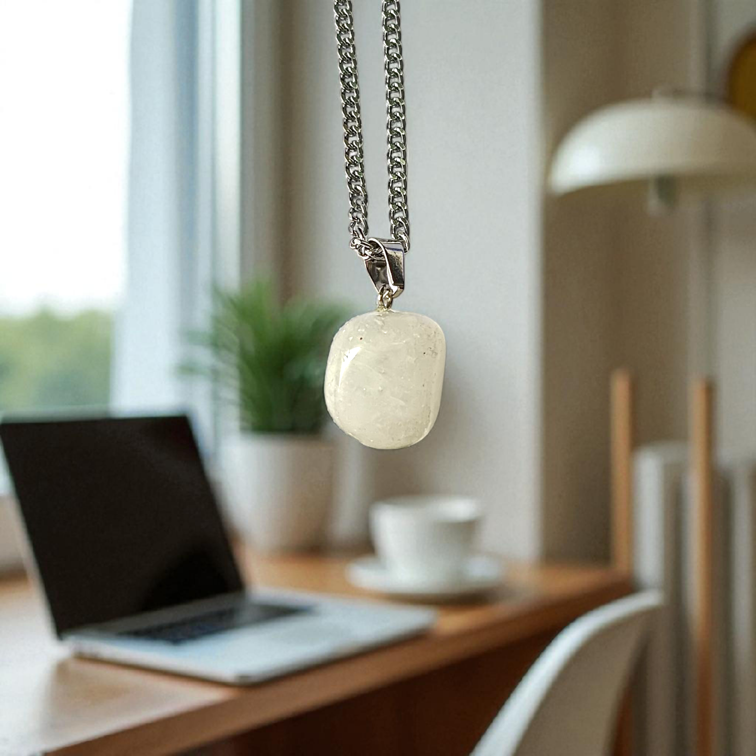 Crystal Quartz Pendant Rough Raw Stone with Chain, Lab Certified, available at Timeshopee