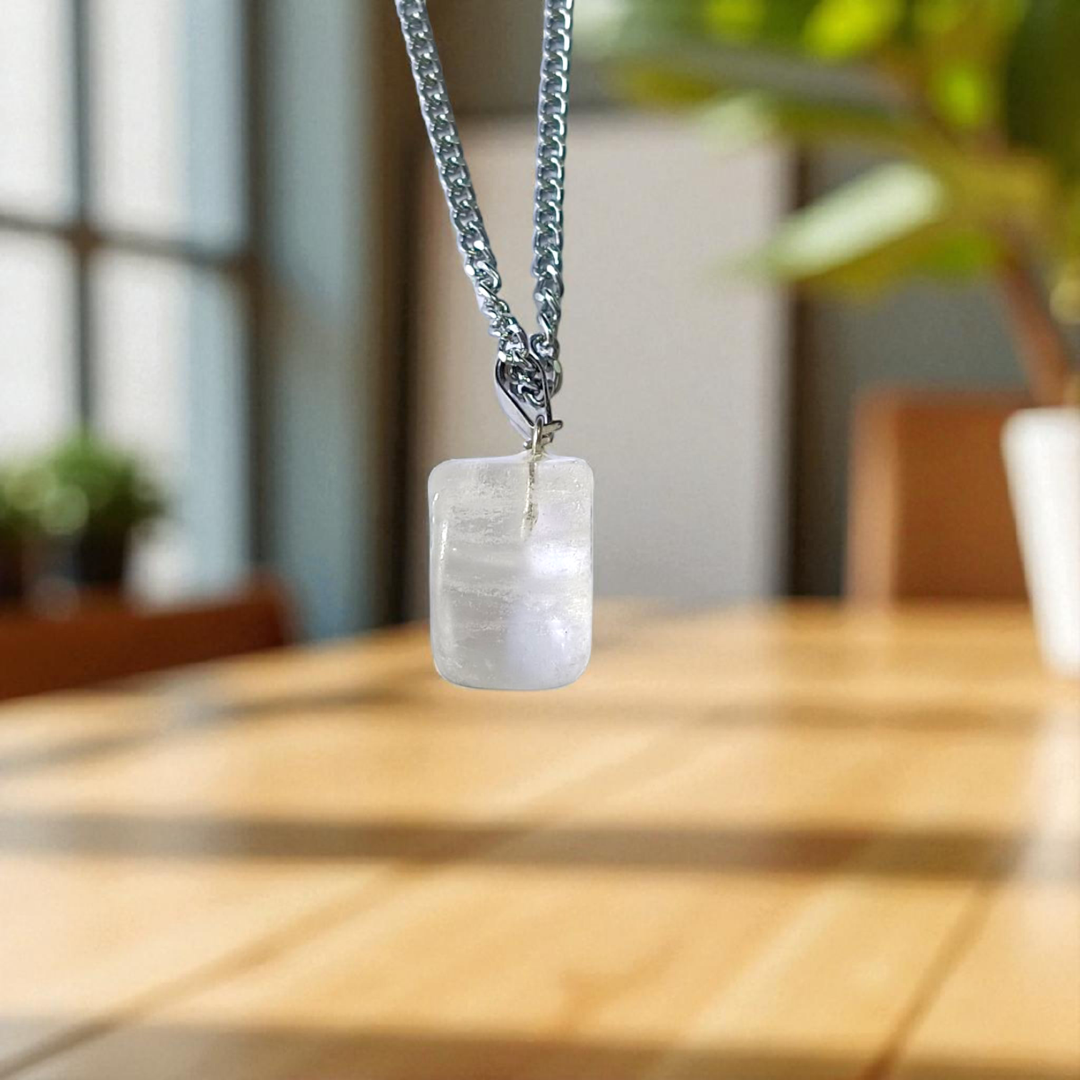 Crystal Quartz Pendant Rough Raw Stone with Chain, Lab Certified, available at Timeshopee