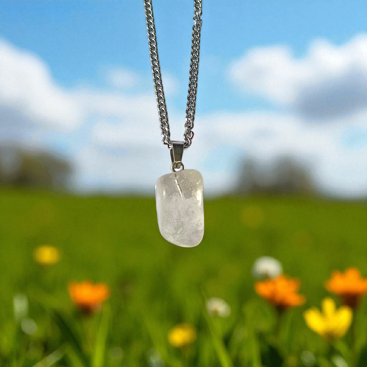 Crystal Quartz Pendant Rough Raw Stone with Chain, Lab Certified, available at Timeshopee