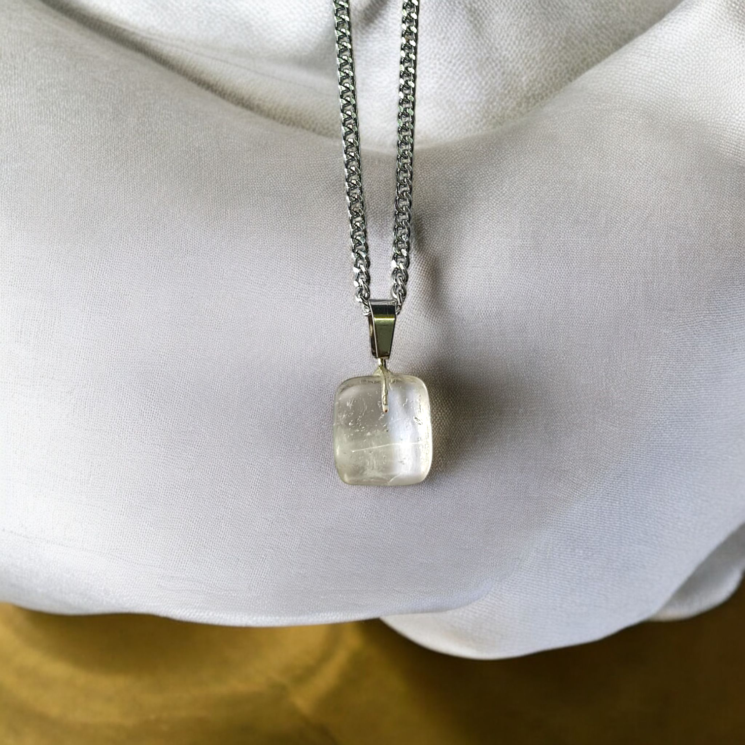 Crystal Quartz Pendant Rough Raw Stone with Chain, Lab Certified, available at Timeshopee
