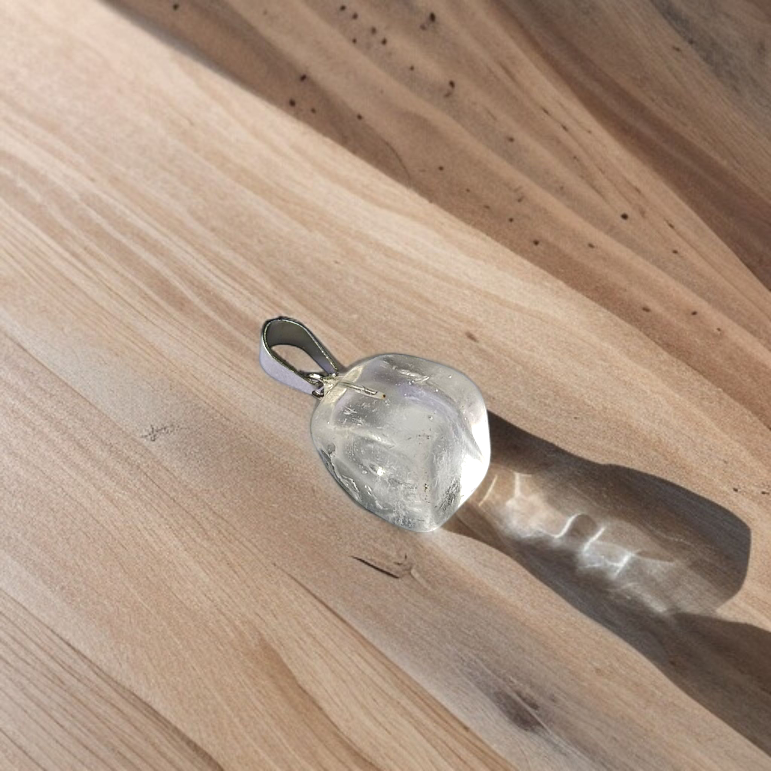 Crystal Quartz Pendant Rough Raw Stone with Chain, Lab Certified, available at Timeshopee