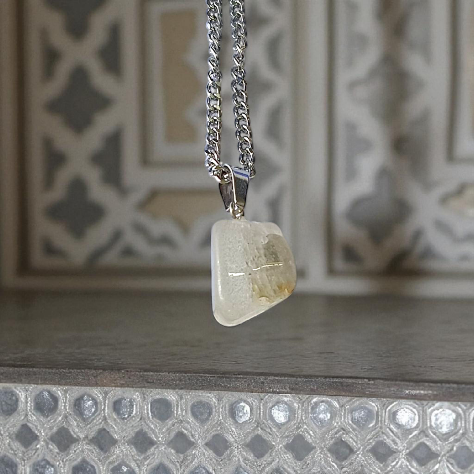 Crystal Quartz Pendant Rough Raw Stone with Chain, Lab Certified, available at Timeshopee
