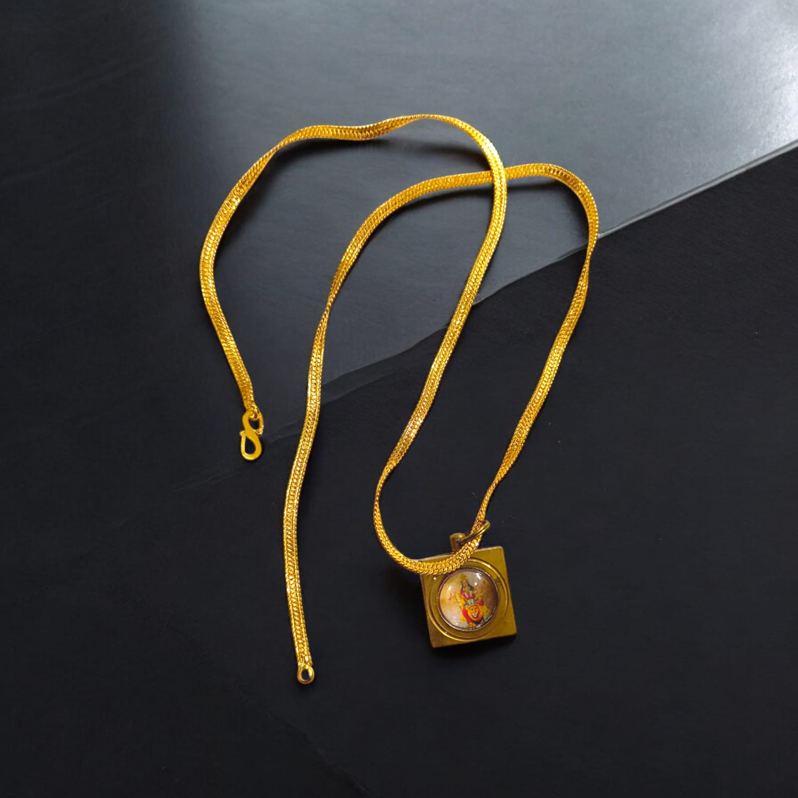 Durga Beesa Locket with Durga Mata image and Durga Beesa Yantra on the back, gold-plated chain, available at Timeshopee