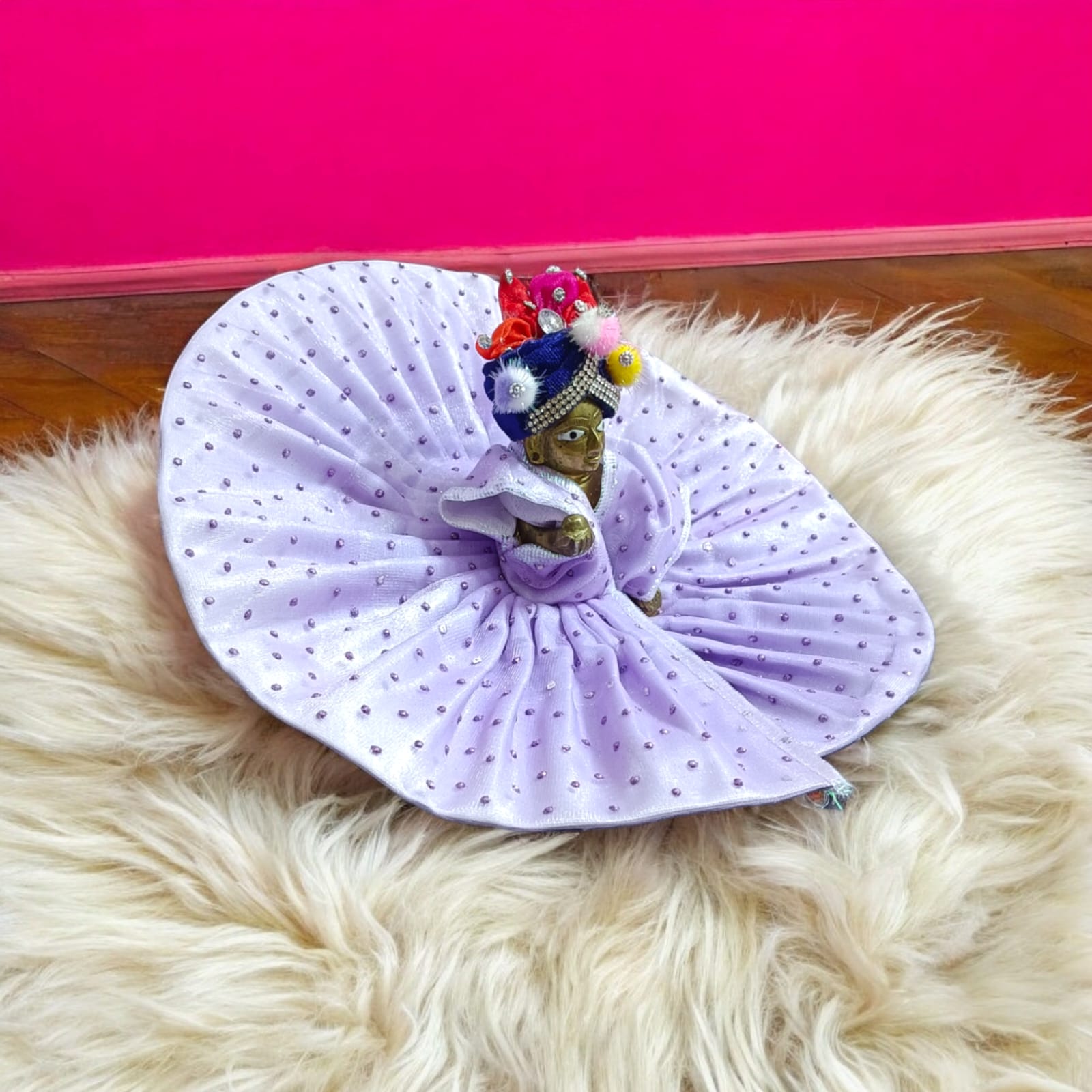 Elegant Laddu Gopal dress in Italian designer style, suitable for Lord Krishna, size 6, in vibrant colors for festive occasions and daily puja.