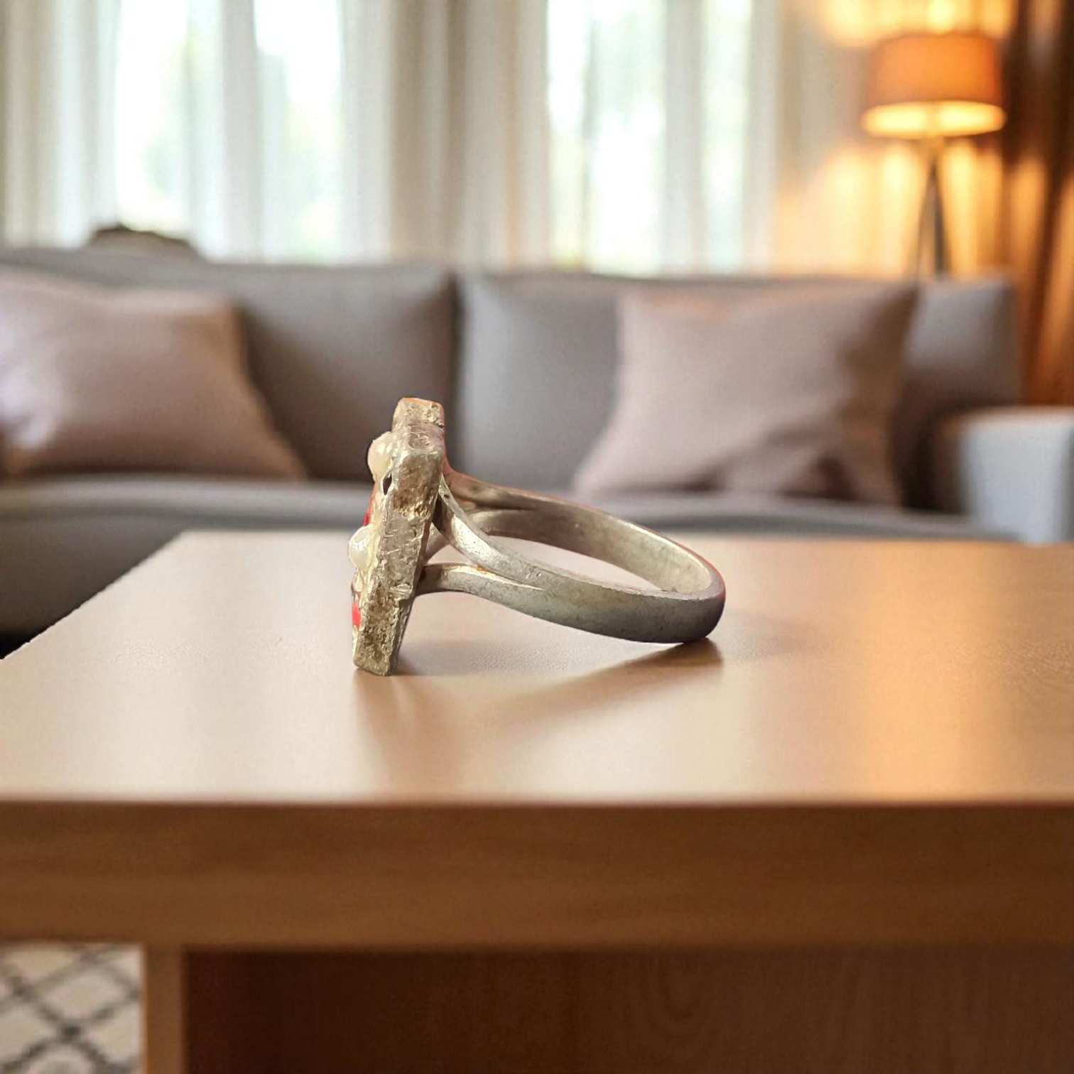 Elegant Navratan ring with a square-shaped design featuring nine vibrant gemstones, available at Timeshopee.