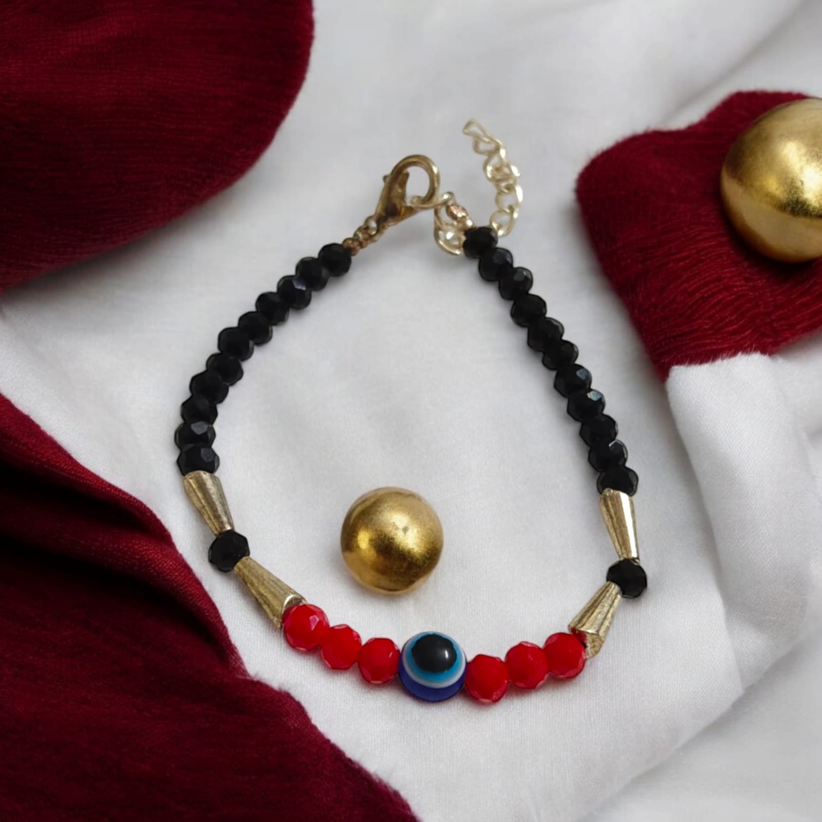 Evil Eye Anklet with Black and Red Beads for Kids | Timeshopee