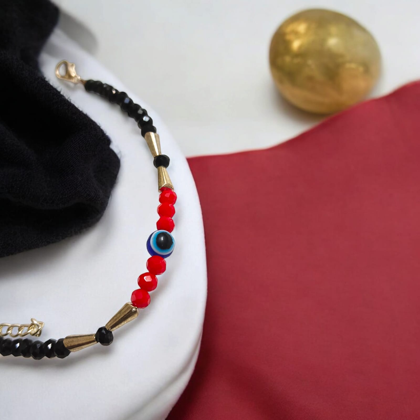 Evil Eye Anklet with Black and Red Beads for Kids | Timeshopee