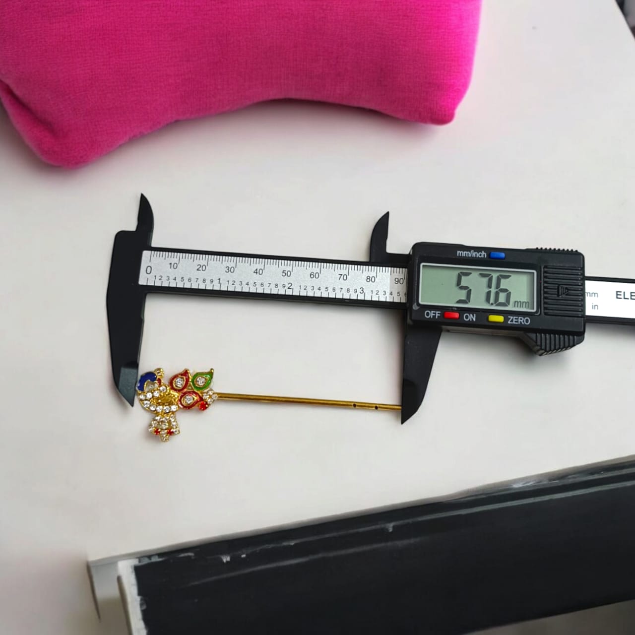 Extra-large Laddu Gopal bansuri with peacock and zircon design, a 58mm decorative flute for Krishna Ji, perfect for festivals and daily pooja decor.