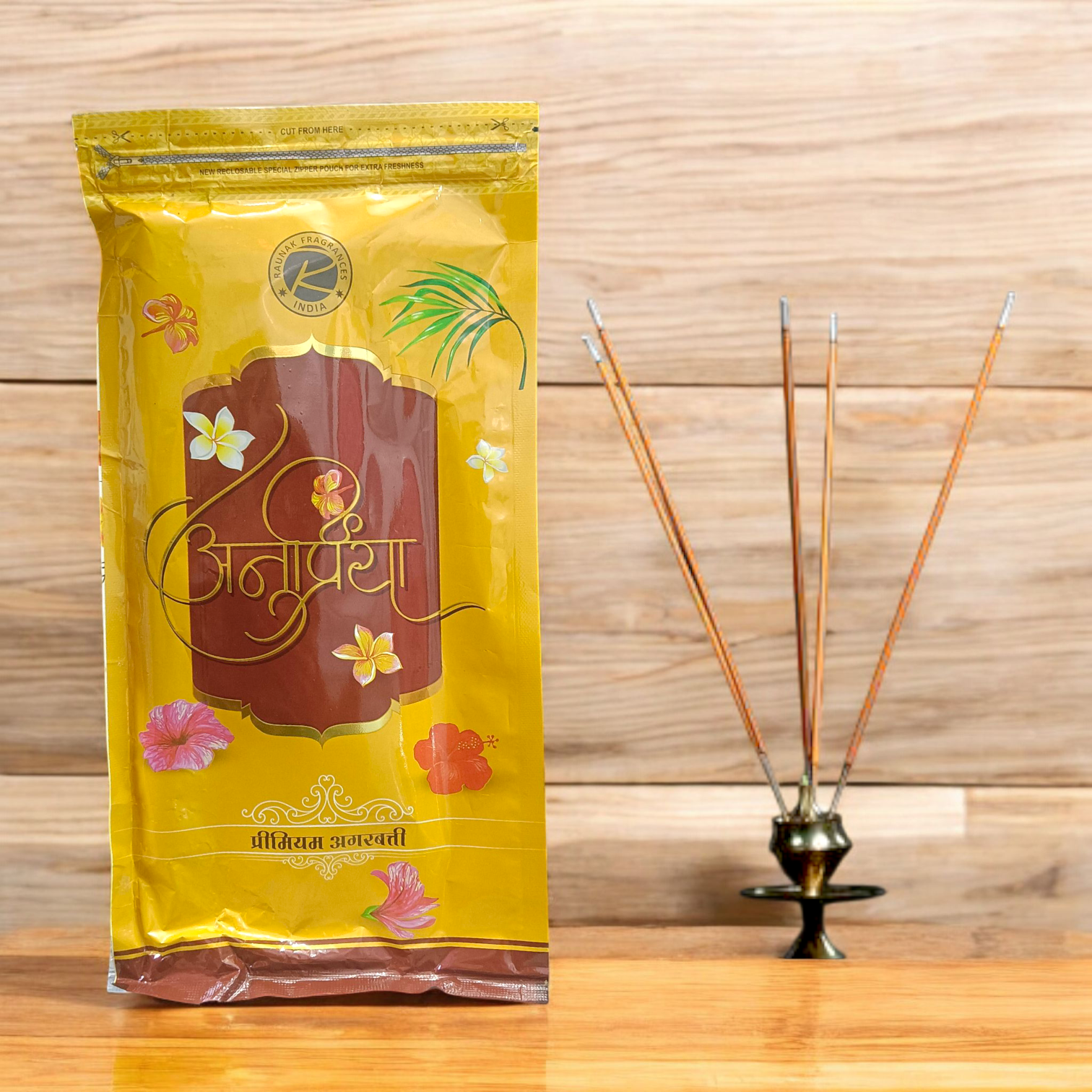Fragrance Anupriya Incense Sticks in a 130-gram zipper pack, offering a long-lasting, natural aroma for meditation and home fragrance.