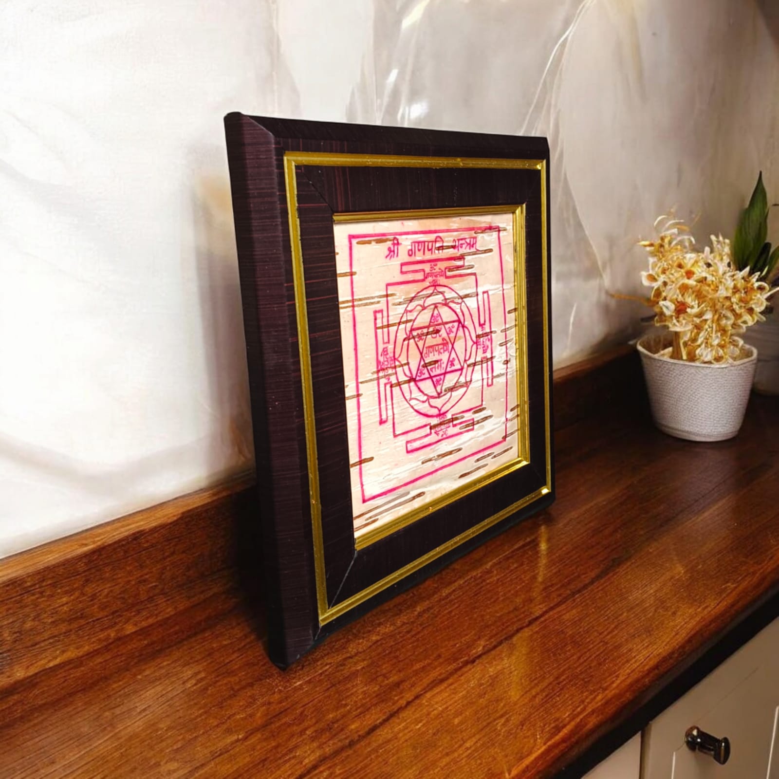 Ganpati Yantra written on Bhojpatra with frame, Timeshopee